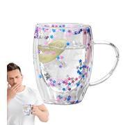 Tazas de café de vidrio de doble pared, tazas de café transparentes estéticas, taza de vidrio aislante de 350 ml, cristalería ligera y resistente al calor con asa, taza de gran capacidad para bebidas
