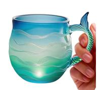 Tazas de café de vidrio, hechas a mano, vidrio de borosilicato aislado, tazas de café, asas de cola de, ola de mar, taza de té, para bebidas frías y calientes, leche, agua, decoración del