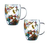 Tazas de café de vidrio transparente de doble pared con asa y aislamiento térmico de flores para bebidas frías y calientes.