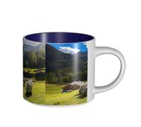 Tazas de café, desayuno, avena, leche, taza de té, taza de cerámica grande, Alpes suizos, Valais, oveja de nariz negra, nido, animales, naturaleza,Azul marino,Talla única