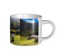 Tazas de café, desayuno, avena, leche, taza de té, taza de cerámica grande, Alpes suizos, Valais, oveja de nariz negra, nido, animales, naturaleza,Blanco,Talla única