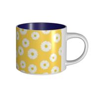 Tazas de café Desayuno Avena Leche Taza de té Taza de cerámica Grande, Blanco Aster Margarita Amarillo,Azul marino,Talla única