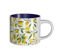 Tazas de café, desayuno, avena, leche, taza de té, taza de cerámica grande, con estampado de ramas de limonero exótico, deliciosas,Azul marino,Talla única