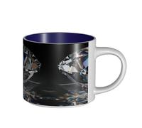 Tazas de café, desayuno, avena, leche, taza de té, taza de cerámica grande, hermosa joyería de diamantes negros,Azul marino,Talla única