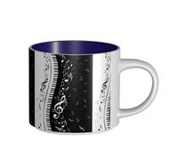 Tazas de café, desayuno, avena, leche, taza de té, taza de cerámica grande, negro, blanco, tecla de piano, nota musical,Azul marino,Talla única