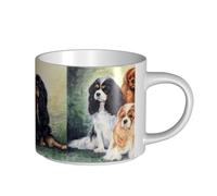 Tazas de café Desayuno Avena Leche Taza de té Taza de cerámica Grande, Negro Dorado Cavalier King Charles Spaniel,Blanco,Talla única