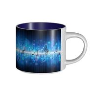 Tazas de café, desayuno, avena, leche, taza de té, taza de cerámica grande, notas musicales con clave,Azul marino,Talla única
