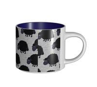 Tazas de café Desayuno Avena Leche Taza de té Taza de cerámica Grande, Oveja,Azul marino,Talla única