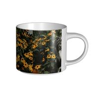 Tazas de café, desayuno, avena, leche, taza de té, taza de cerámica grande, perro border collie feliz, flores,Blanco,Talla única