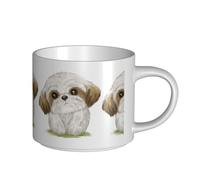 Tazas de café, desayuno, avena, leche, taza de té, taza de cerámica grande, perro Moe Shih Tzu lindo,Blanco,Talla única