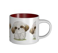Tazas de café, desayuno, avena, leche, taza de té, taza de cerámica grande, perro Moe Shih Tzu lindo,Rojo,Talla única
