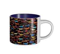 Tazas de café, desayuno, avena, leche, taza de té, taza de cerámica grande, perro salchicha divertido,Azul marino,Talla única