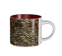Tazas de café, desayuno, avena, leche, taza de té, taza de cerámica grande, piel de cebra africana negra y dorada, sepia,Rojo,Talla única