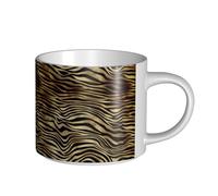 Tazas de café, desayuno, avena, leche, taza de té, taza de cerámica grande, piel de cebra africana negra y dorada, sepia,Blanco,Talla única