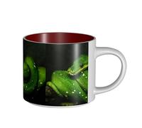 Tazas de café, desayuno, avena, leche, taza de té, taza de cerámica grande, serpiente, reptil verde,Rojo,Talla única