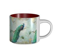 Tazas de café, desayuno, avena, leche, té, cerámica, grande, azul agua, elegante, pavo real, plumas, rama de árbol,Rojo,Talla única