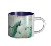 Tazas de café, desayuno, avena, leche, té, cerámica, grande, azul agua, elegante, pavo real, plumas, rama de árbol,Azul marino,Talla única