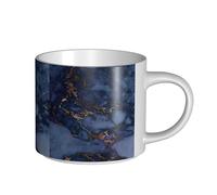 Tazas de café, desayuno, avena, leche, té, cerámica, grande, azul marino y patrón de mármol de imitación cobre.,Blanco,Talla única