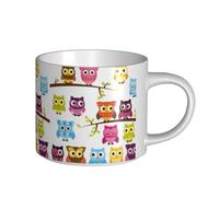 Tazas de café, desayuno, avena, leche, té, cerámica, grande, búhos en las ramas de los árboles,Blanco,Talla única
