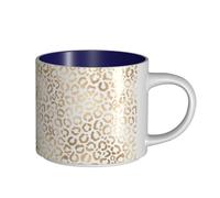 Tazas de café, desayuno, avena, leche, té, cerámica, grande, elegante, dorado, blanco, leopardo, guepardo,Azul marino,Talla única