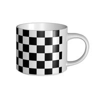 Tazas de café, desayuno, avena, leche, té, cerámica, grande, enorme, F1, Fórmula Uno, cuadros blancos y negros,Blanco,Talla única