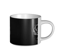 Tazas de café, desayuno, avena, leche, té, cerámica, grande, flor negra,Blanco,Talla única