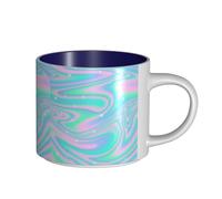 Tazas de café, desayuno, avena, leche, té, cerámica, grande, fondo abstracto holográfico en neón pastel,Azul marino,Talla única