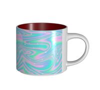 Tazas de café, desayuno, avena, leche, té, cerámica, grande, fondo abstracto holográfico en neón pastel,Rojo,Talla única