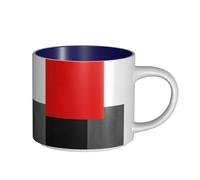Tazas de café, desayuno, avena, leche, té, cerámica, grande, rojo, gris, negro y blanco, bloque geométrico,Azul marino,Talla única