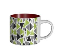 Tazas de café, desayuno, avena, leche, té, cerámica, grande, triángulos aleatorios, verde lima, gris, negro sobre blanco,Rojo,Talla única