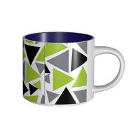 Tazas de café, desayuno, avena, leche, té, cerámica, grande, triángulos aleatorios, verde lima, gris, negro sobre blanco,Azul marino,Talla única
