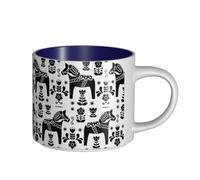 Tazas de café, desayuno, avena, leche, té, taza de cerámica grande, arte popular sueco, caballo Dala Daleclarian,Azul marino,Talla única