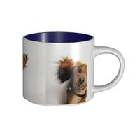 Tazas de café, desayuno, avena, leche, té, taza de cerámica grande, cachorro de terrier ruso sobre fondo blanco,Azul marino,Talla única