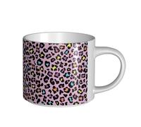 Tazas de café, desayuno, avena, leche, té, taza de cerámica grande, estampado de leopardo y guepardo morado,Blanco,Talla única