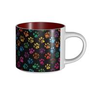 Tazas de café, desayuno, avena, leche, té, taza de cerámica grande, garabato, huella de pata, gato, perro, negro,Rojo,Talla única