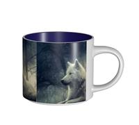 Tazas de café, desayuno, avena, leche, té, taza de cerámica grande, lobo gris a la luz de la luna,Azul marino,Talla única