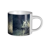 Tazas de café, desayuno, avena, leche, té, taza de cerámica grande, lobo gris a la luz de la luna,Blanco,Talla única