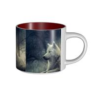 Tazas de café, desayuno, avena, leche, té, taza de cerámica grande, lobo gris a la luz de la luna,Rojo,Talla única