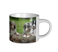 Tazas de café, desayuno, avena, leche, té, taza de cerámica, grande, pastor australiano, cachorros pequeños, cuarteto,Blanco,Talla única