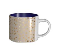Tazas de café, desayuno, leche de avena, taza de té, taza de cerámica grande, con lunares beige y dorados brillantes,Azul marino,Talla única