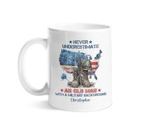 Tazas De Café Divertido Taza De Desayuno Nunca Subestimes A Un Anciano. Botas De Veteran Militar. Bandera De Ee. Uu. Novedad Tazas De Té Para Leche Cocina Hombre 330Ml