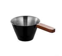 Tazas de café espresso, taza medidora de café de acero inoxidable 304, mango de nogal, jarra de leche resistente al calor con marcas de capacidad claras, diseño de doble boquilla para verter espresso