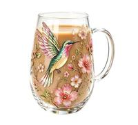 Tazas de café florales con diseño de colibrí, flores silvestres, abejas | Taza de té de cristal bohemio floral para café helado, cóctel, hogar, comedor, cocina, bar, día de la madre