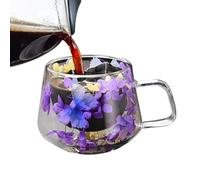 Tazas de café genéricas de doble pared de vidrio - Tazas redondas de vidrio de doble pared de 200 ml | Mango antiquemaduras liso, diseño de fusión floral para capuchino, té, café y mucho más.