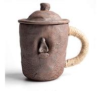 Tazas de café hechas a mano de cerámica de terracota con cubierta, taza de arte de arcilla, taza de té con asa de cuerda, muy adecuada para coleccionistas que aman la cerámica/tazas de 300 ml
