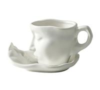 Tazas de café Kiss - Juego de tazas de café de cerámica para parejas, de té de arte abstracto, escultura de cara estéreo con platillo | Ideal para regalo de boda, taza de té romántica hecha a man