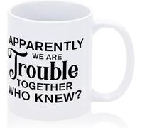 Tazas de café motivacionales navideñas "Aparentemente somos problemas juntos", taza de café novedosa, taza de té de cerámica con impresión de doble cara para mamá, papá, amigo, esposa, esposo, regalo