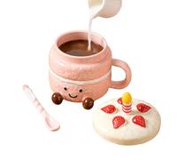 Tazas de café novedosas | Bonitas tazas de cerámica con tapa y patas de cuchara | Divertida taza de café para Navidad, cumpleaños, día de San Valentín, hogar, oficina, escuela, café, agua, té, leche