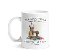 Tazas De Café Porcelana Taza Cerámica Las Cosas Hermosas Se Hacen Realidad Puntada A Puntada. Costura Personalizada Tazas De Té Para Abuela Cumpleaños Cocina 330Ml