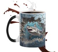 Tazas de café que cambian de calor, taza de leche multifuncional, adorable taza de café mágica, taza sensible al calor con estampado de peces de mar, cambiante para los amantes de los tiburones